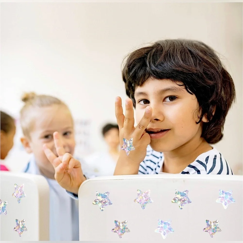 Holographic Silvery Star Stickers Self Adhesive Metallic Glitter Foil 1" - Picture 8 of 10